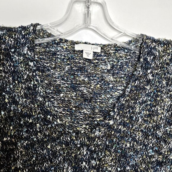 J Jill Sweater Womens XS Textured Green Blue V Neck Coastal Boho - Picture 3 of 9